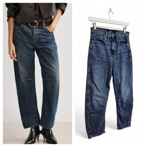 GAP High Rise Barrel Jeans Indigo Wash Ankle Denim Relaxed Fit